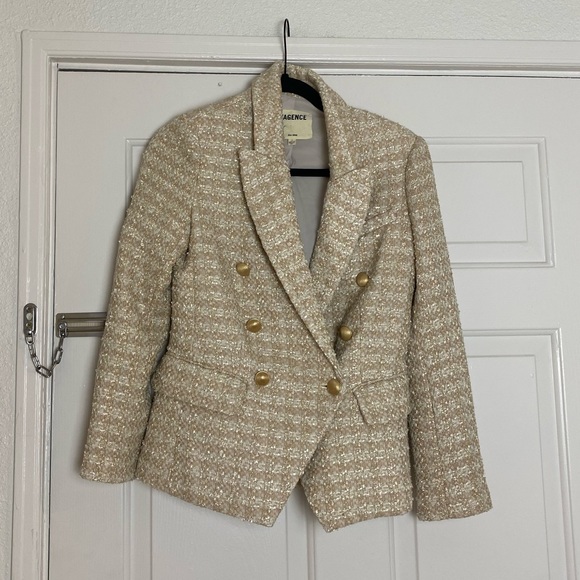 L'AGENCE LAGENCE Kenzie Double Breasted Tweed Blazer in Rose Gold Size 2 - Picture 6 of 16